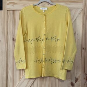 Escada Yellow Cardigan with Embroidered Floral Design